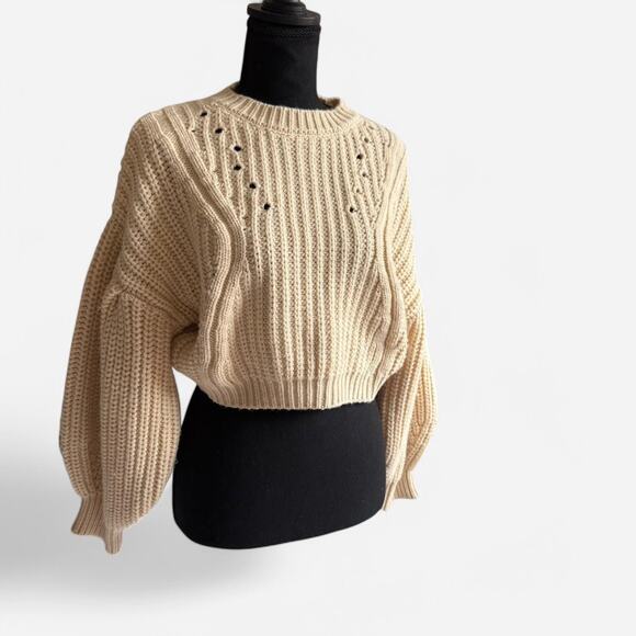 Top Shop Cream chunky cropped knit sweater oversized sz small balloon sleeves - Picture 2 of 8